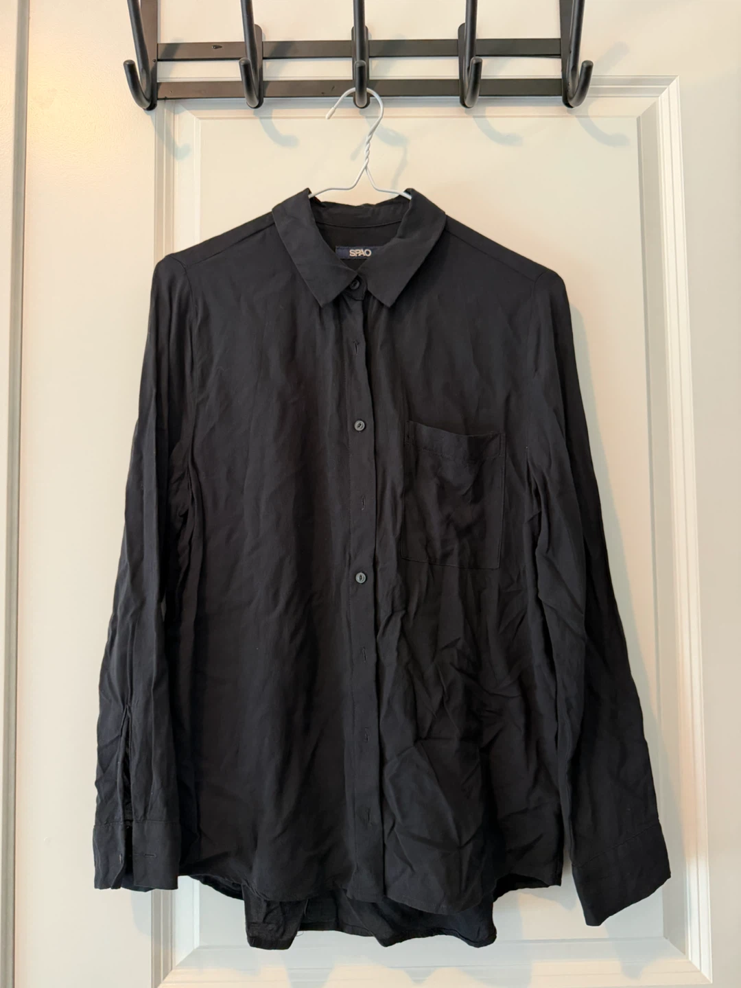 SPAO Black Long Sleeve Button-Down Shirt
