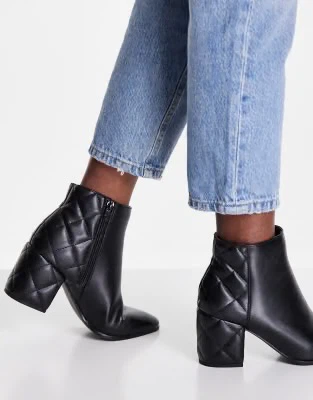 Black Quilted Block Heel Ankle Boots
