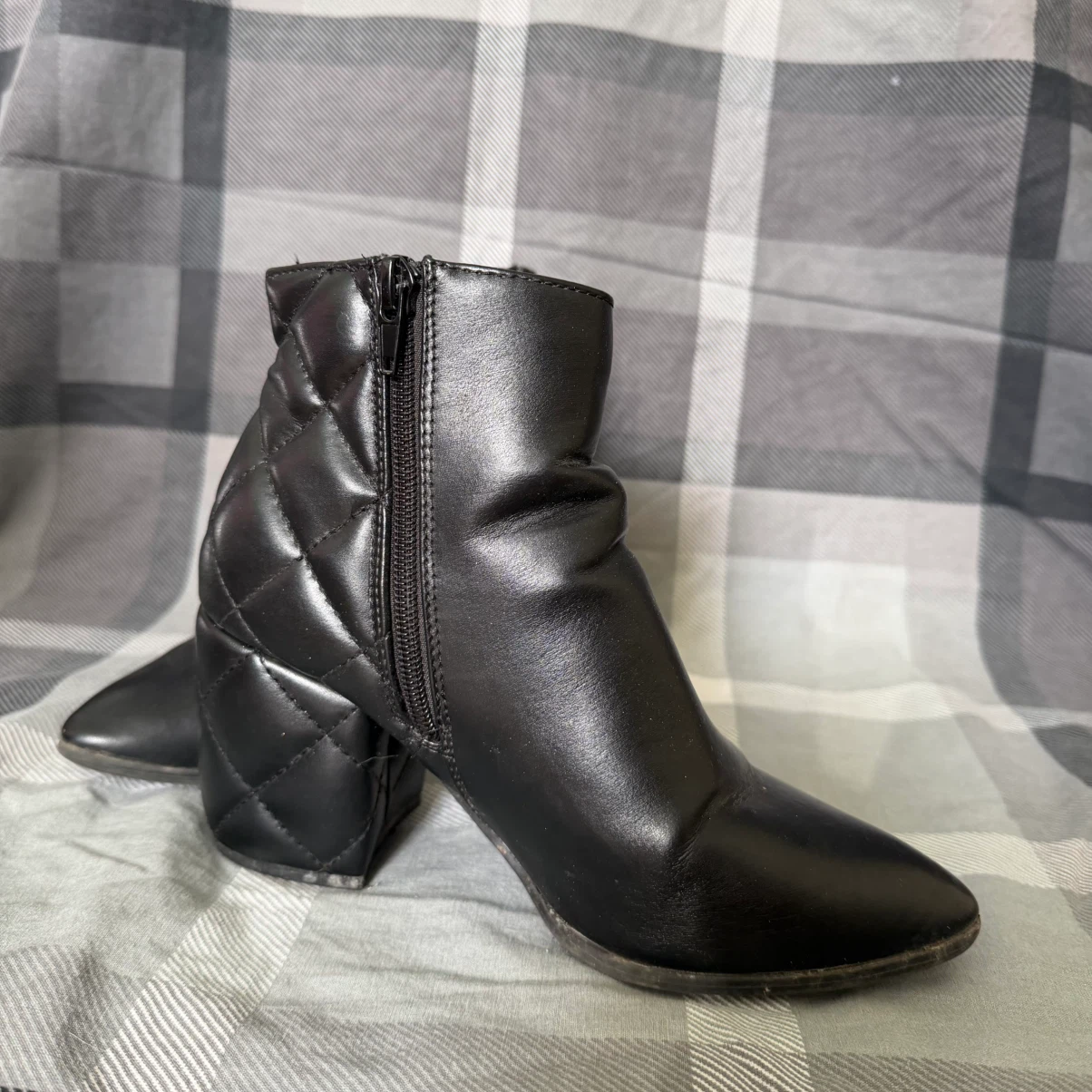 Black Quilted Block Heel Ankle Boots - photo 2