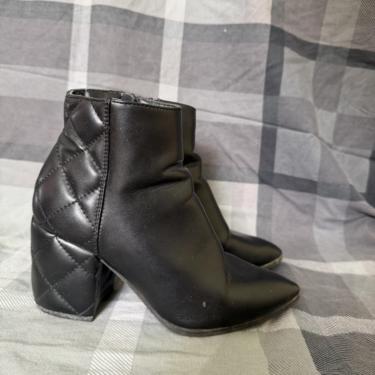 Black Quilted Block Heel Ankle Boots - photo 4