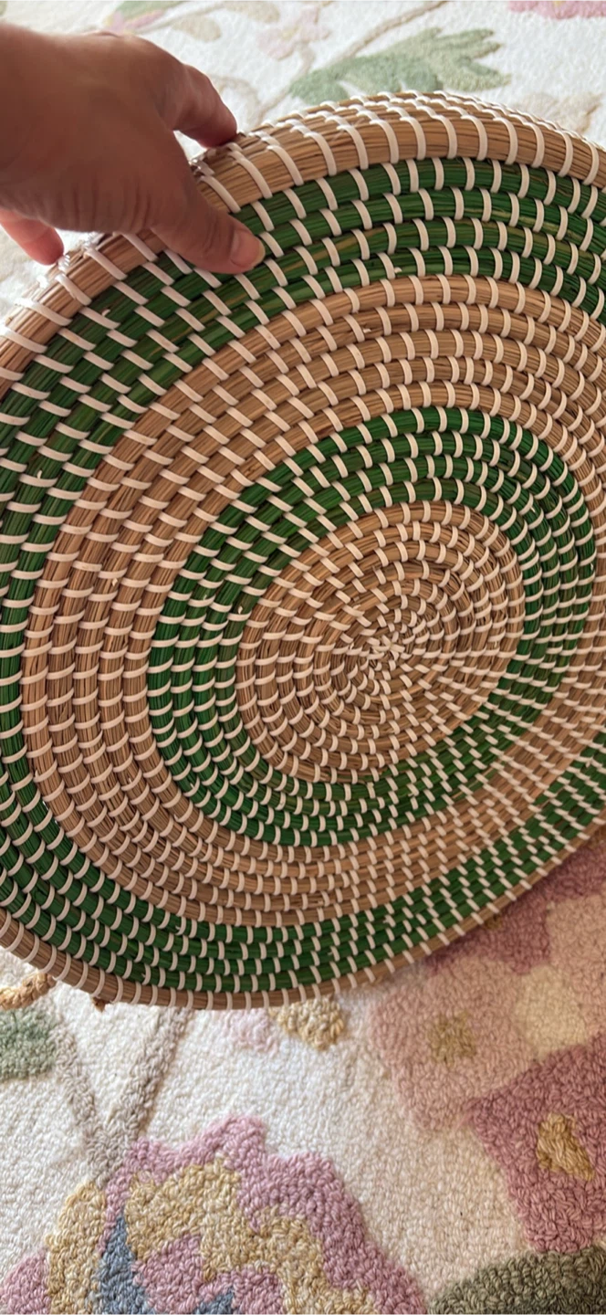 Round Woven Decorative Tray with Handles