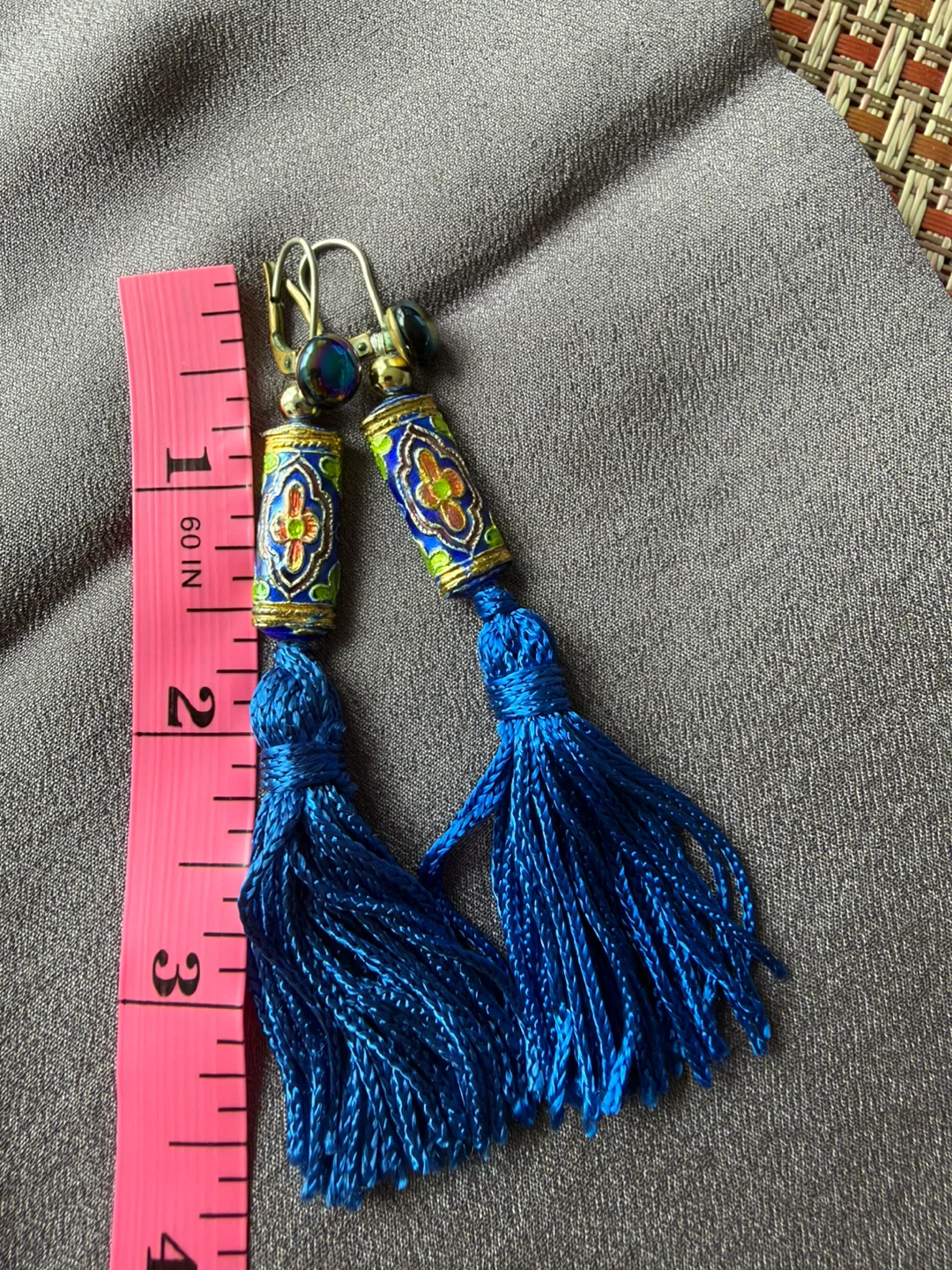 Handmade Blue Tassel Earrings with Enamel Detail - photo 2