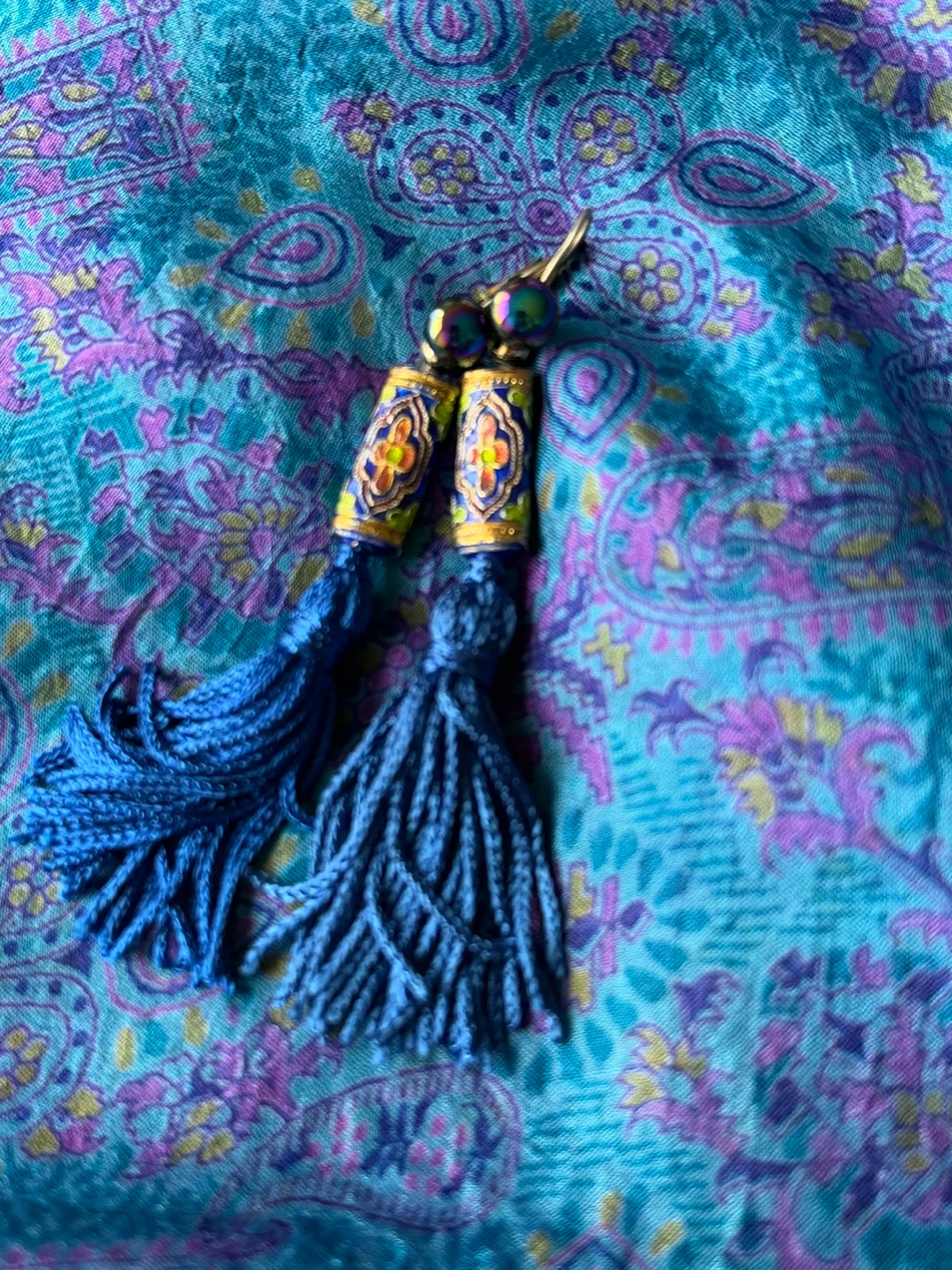 Handmade Blue Tassel Earrings with Enamel Detail - photo 3