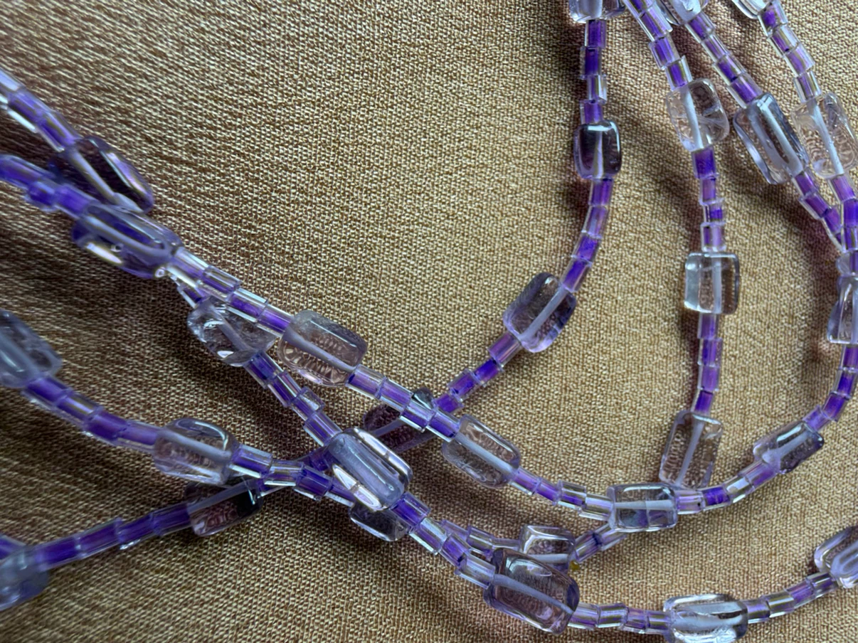 Handmade Long Beaded Amethyst Beads Necklace in Purple