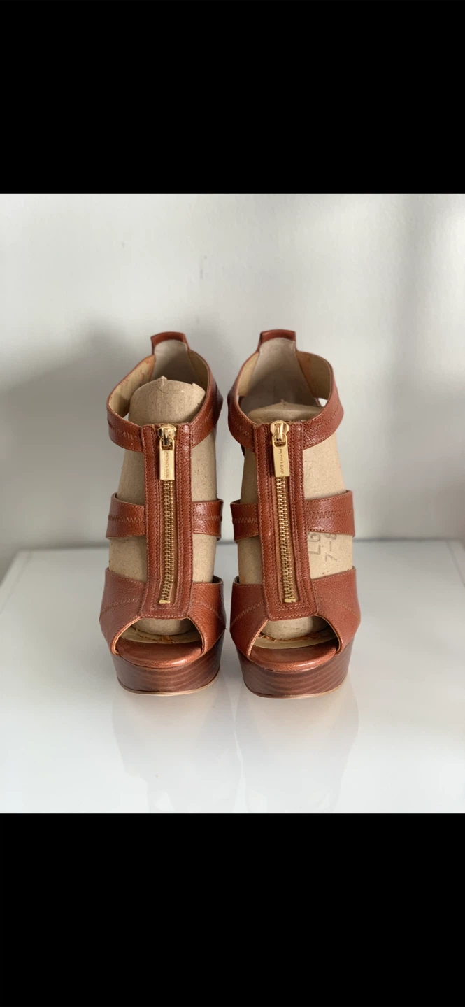 MICHEAL by Micheal Kors- Tan Leather Heeled Platform Sandals - photo 2