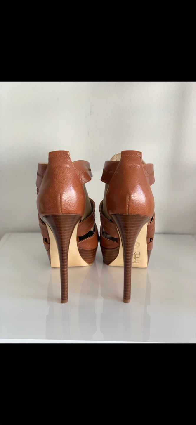 MICHEAL by Micheal Kors- Tan Leather Heeled Platform Sandals - photo 3