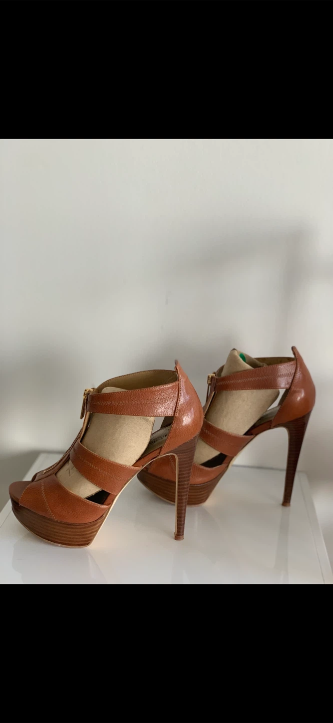MICHEAL by Micheal Kors- Tan Leather Heeled Platform Sandals - photo 4