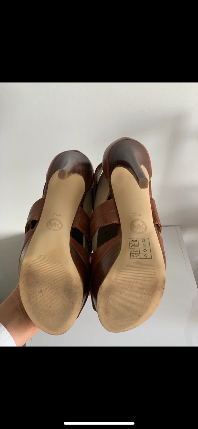MICHEAL by Micheal Kors- Tan Leather Heeled Platform Sandals - photo 5
