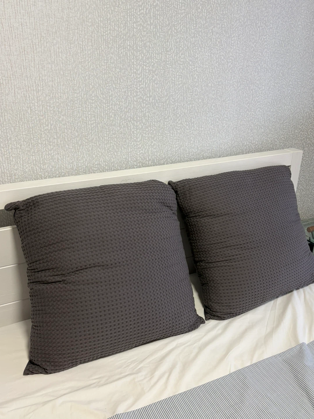 2 Euro Pillows with Dark Grey Waffle Shams Cover