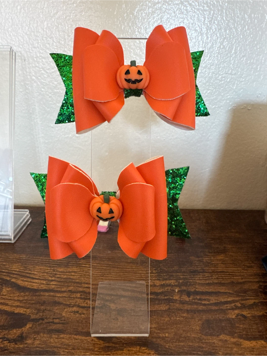 Two Halloween Pumpkin Hair Bows