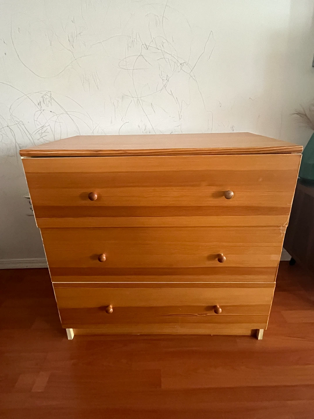 Sturdy Three-Drawer Wooden Dresser