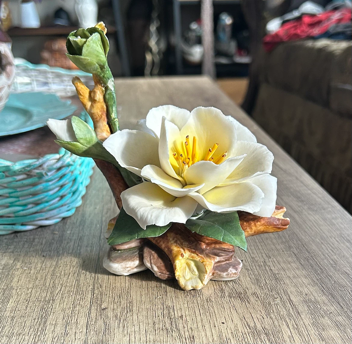 Vintage Italian Capodimonte Porcelain  Flower Figurine by Napole