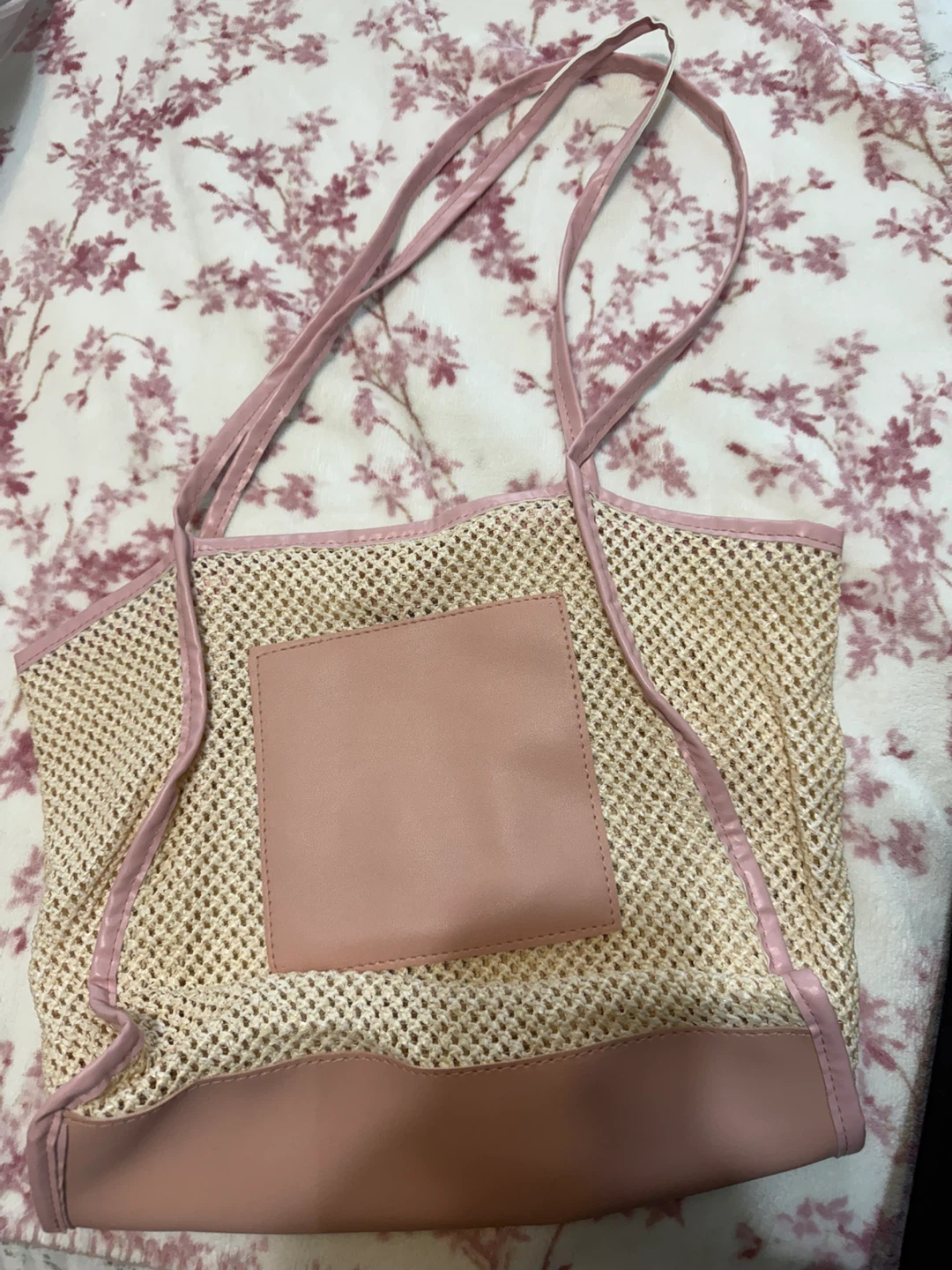 Pink and Beige Mesh Tote Bag