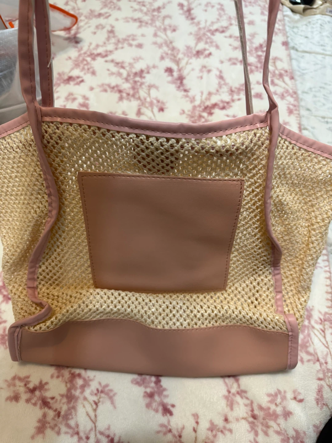 Pink and Beige Mesh Tote Bag - photo 5