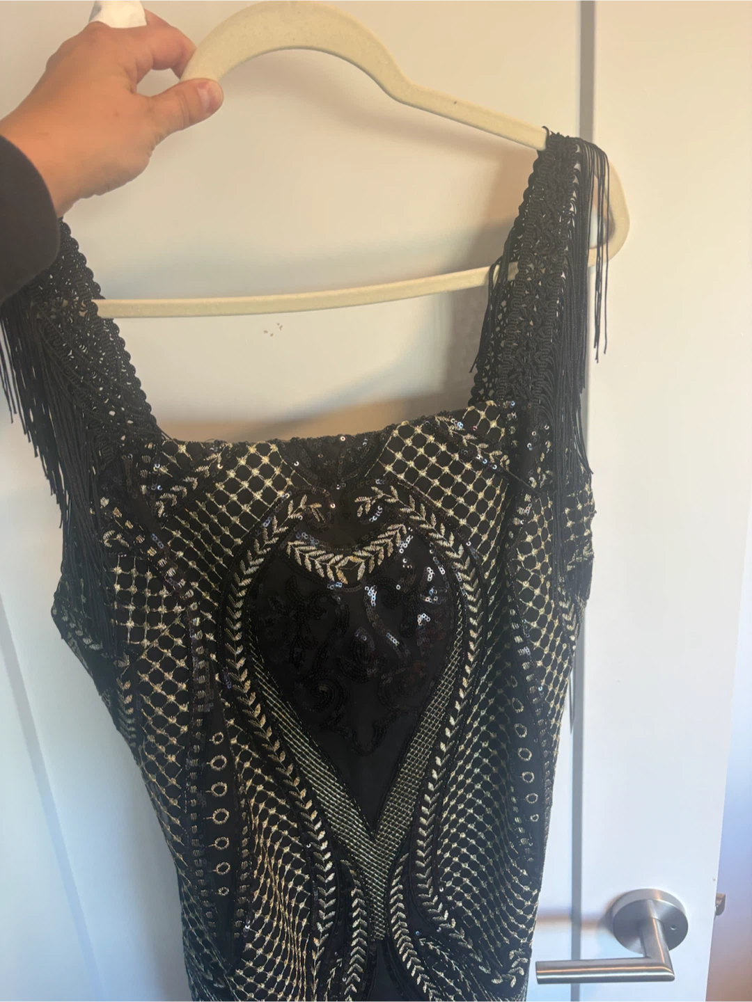 Venus Black and Gold Sequin Fringed Dress Size 16 - photo 5