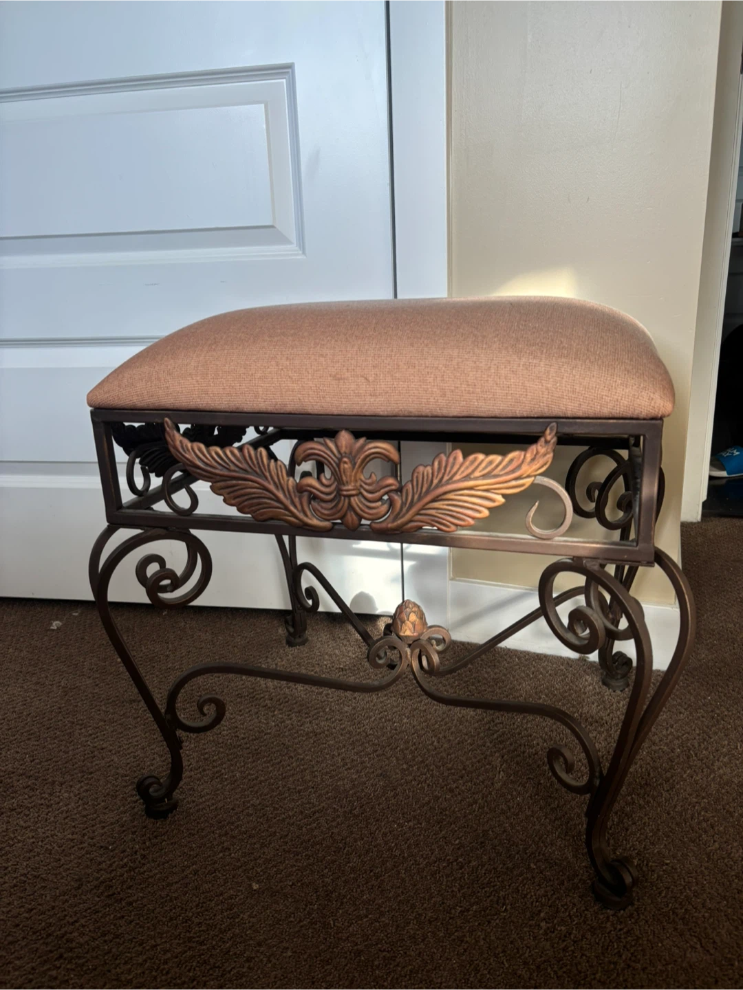 Wrought Iron Vanity Stool with Fabric Cushion