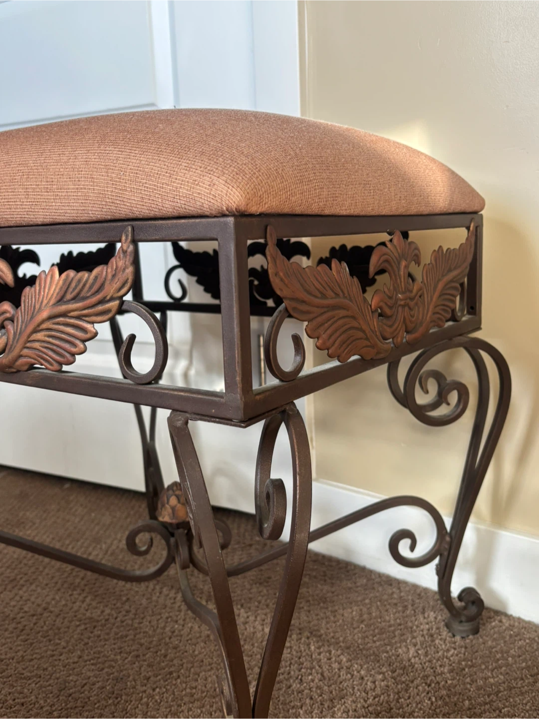 Wrought Iron Vanity Stool with Fabric Cushion - photo 2
