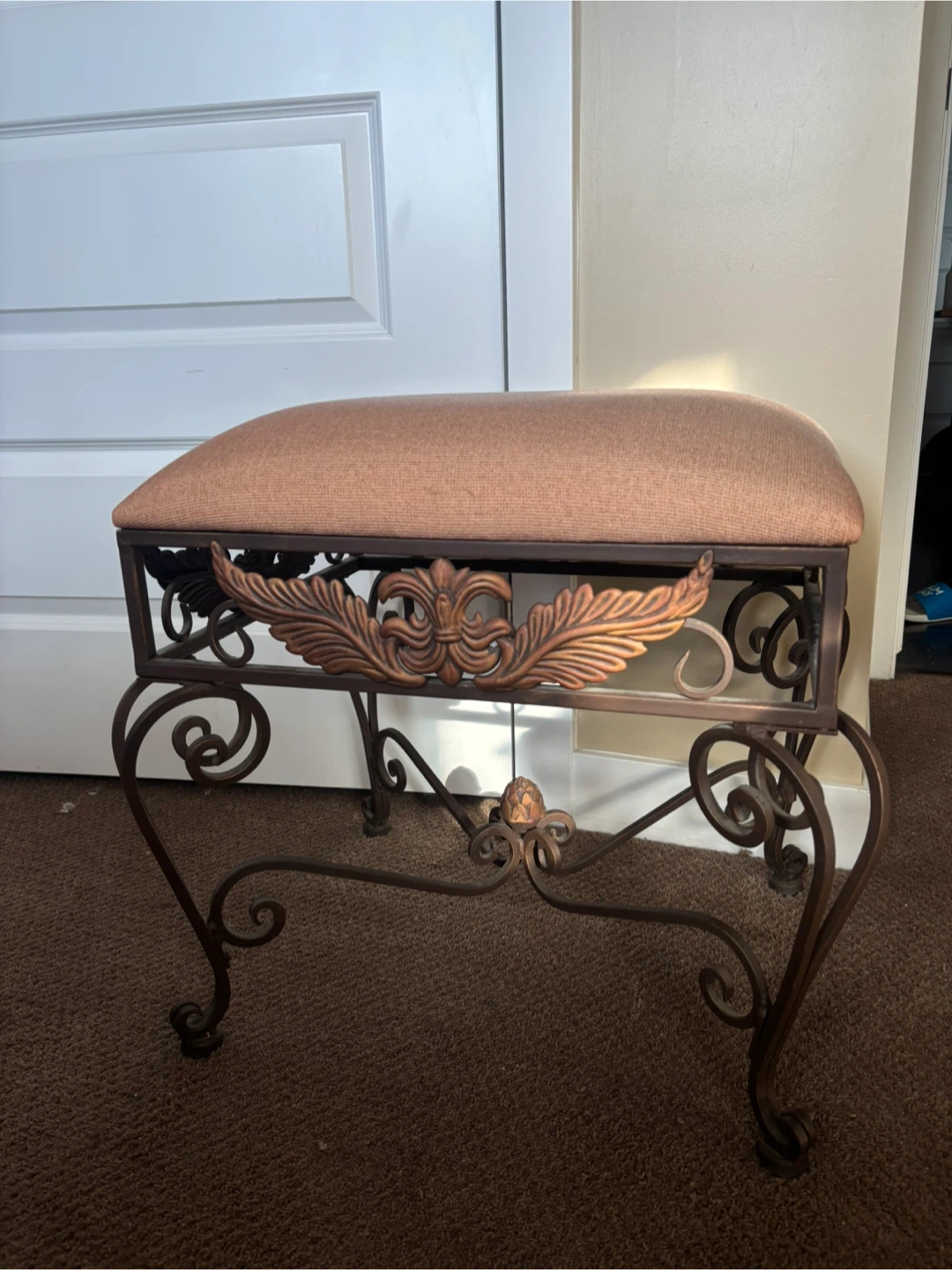 Wrought Iron Vanity Stool with Fabric Cushion - photo 3