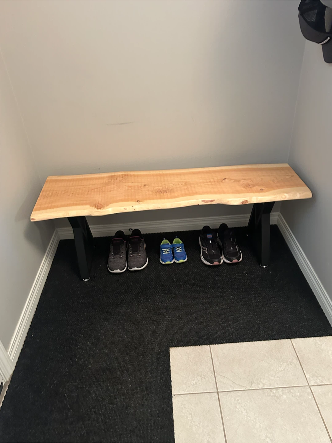 Live Edge Wooden Bench with Metal Base