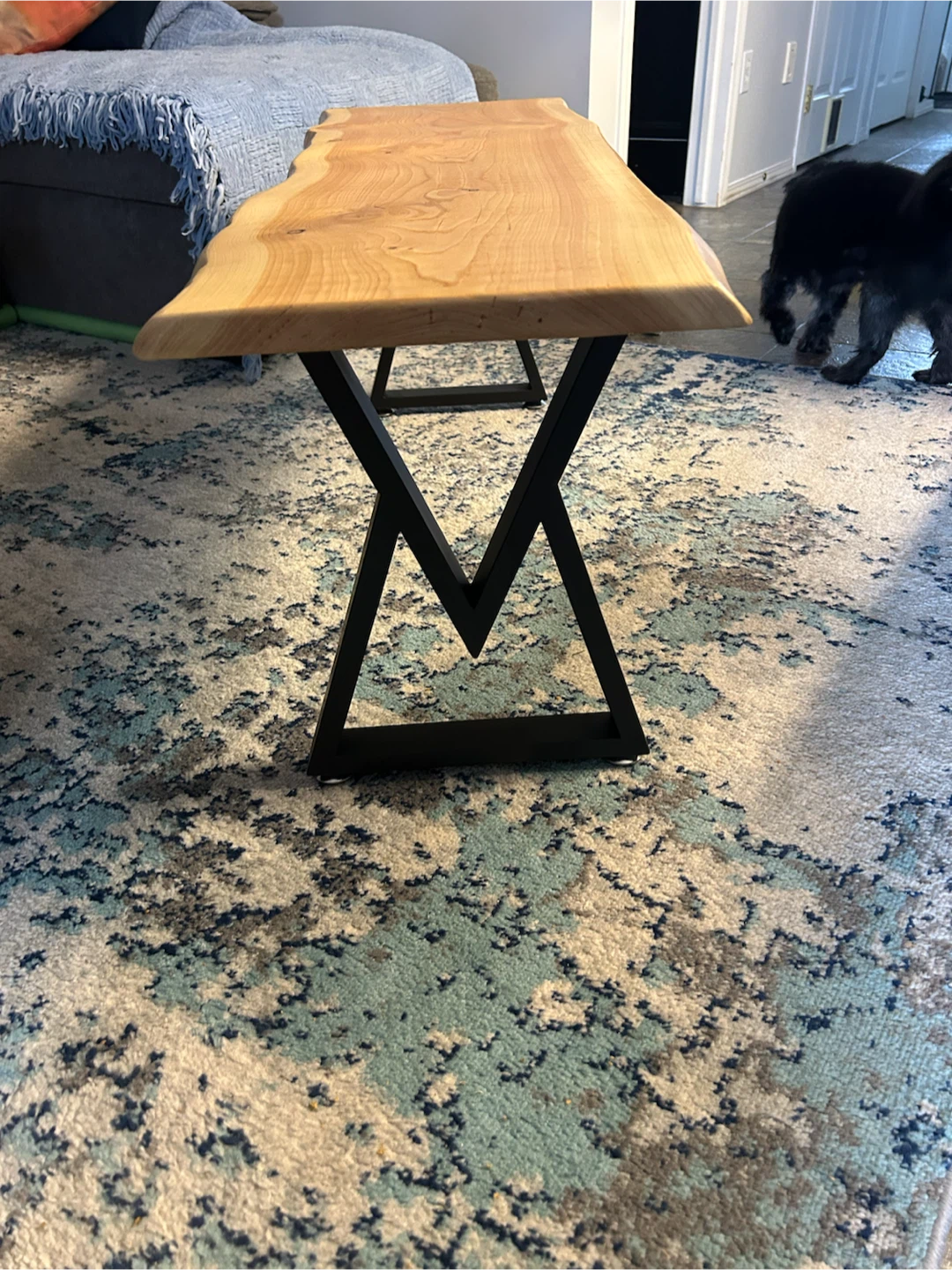 Live Edge Wooden Bench with Metal Base - photo 4