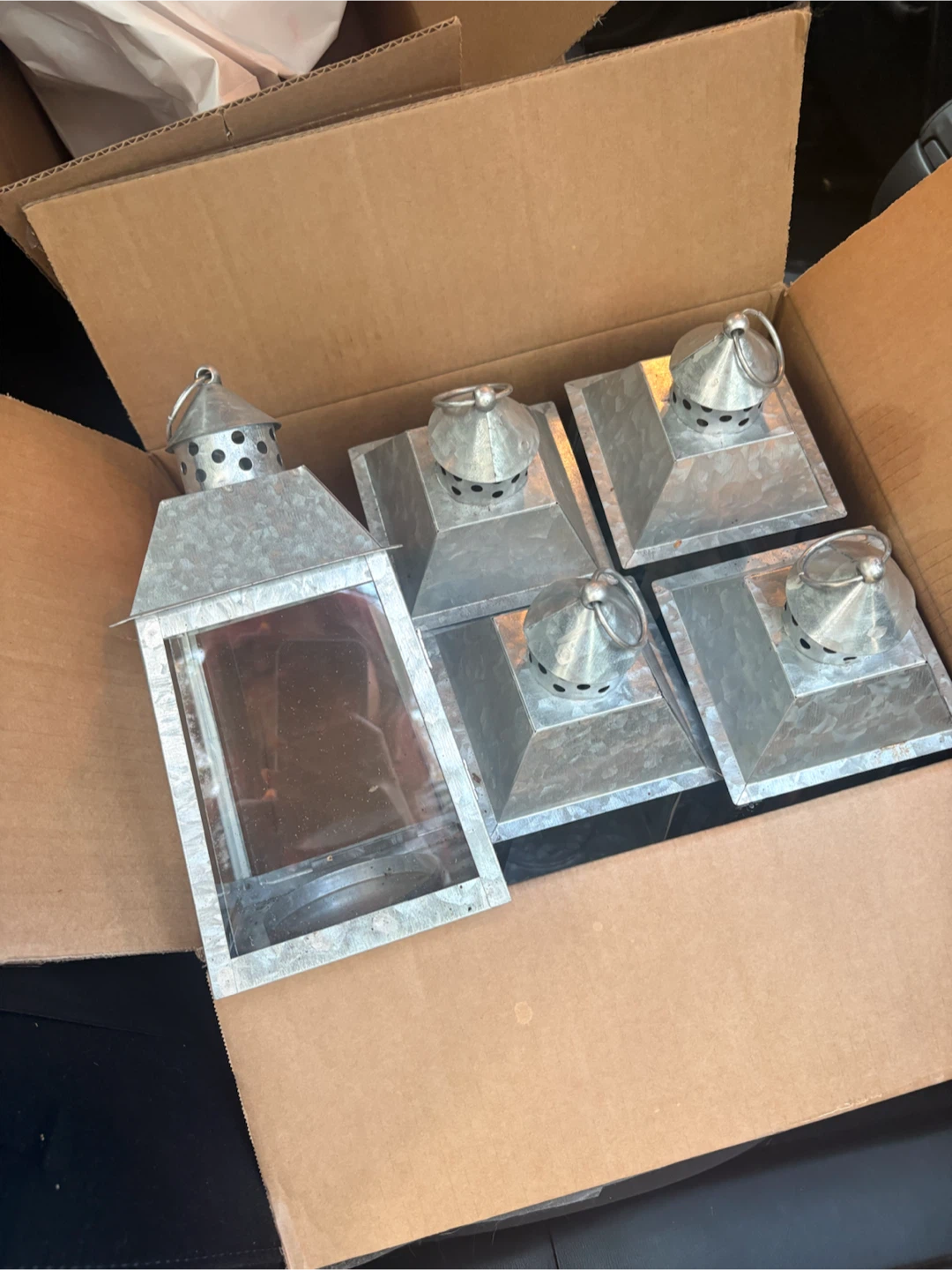 Set of 5 Galvanized Metal Lanterns