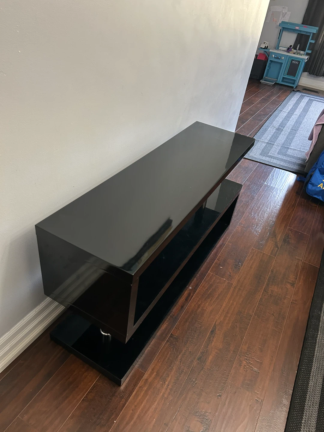Modern Black TV Stand with Chrome Accents