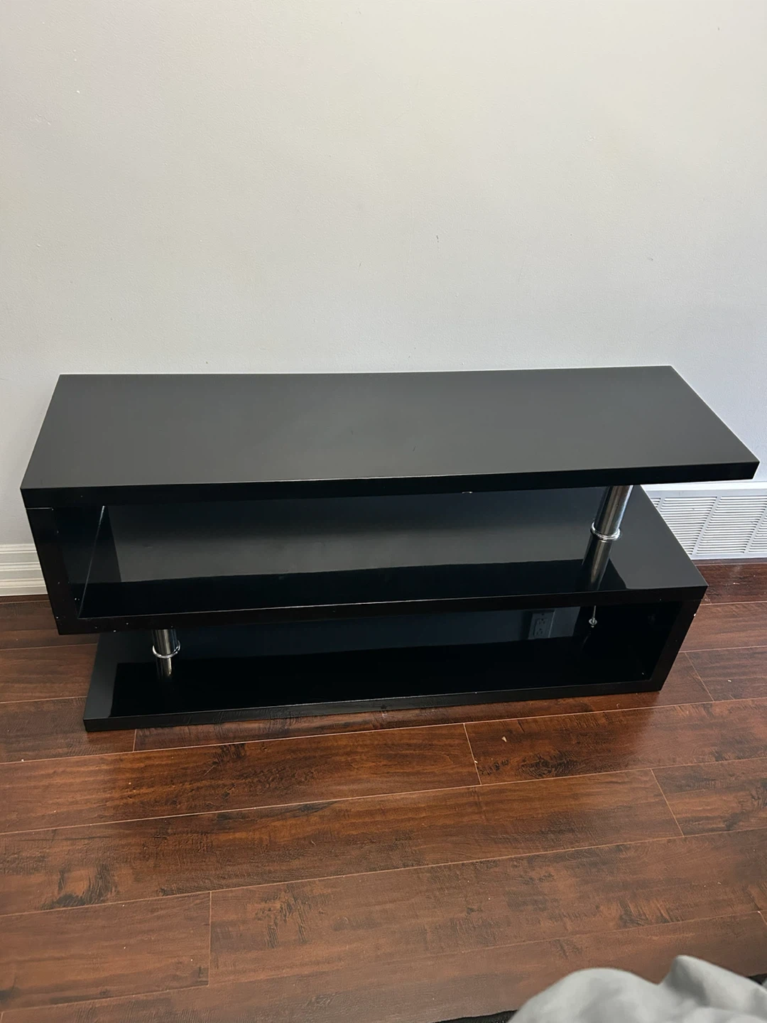 Modern Black TV Stand with Chrome Accents - photo 2