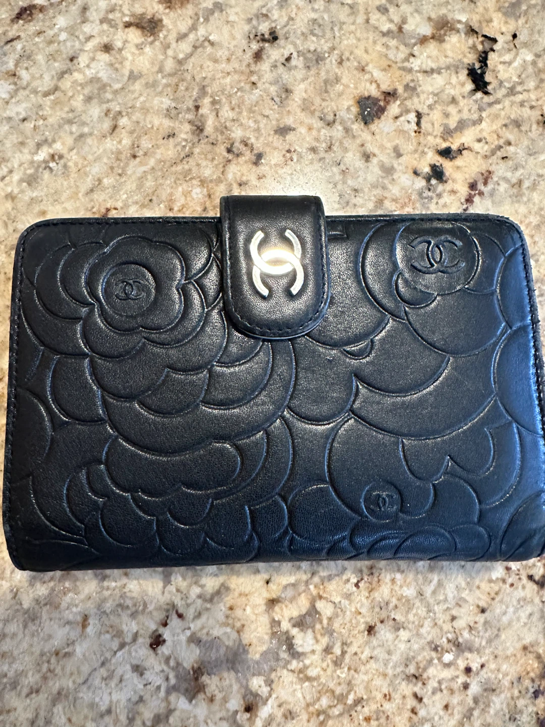 Camellia Embossed Leather Wallet