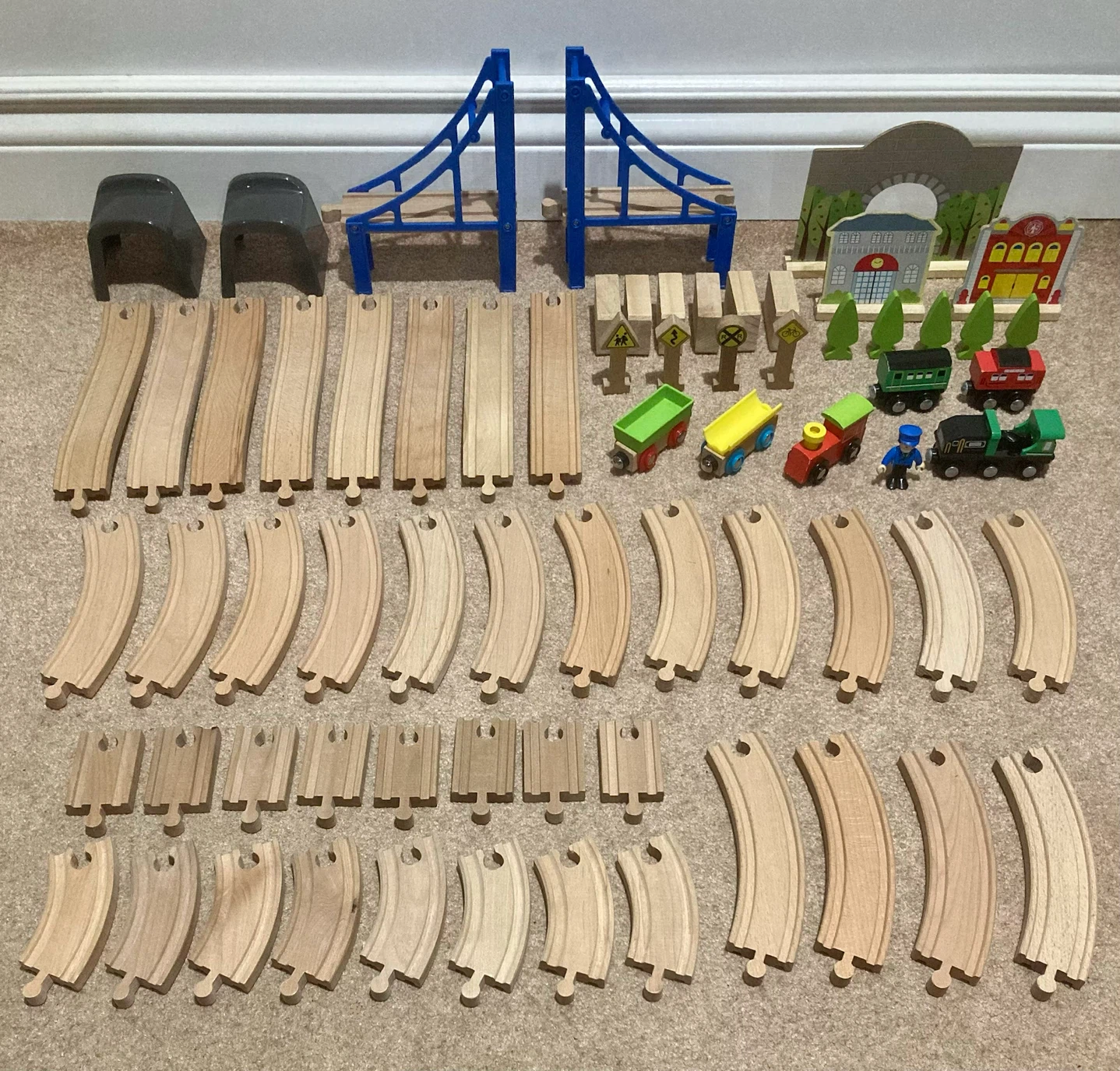 Huge lot of wooden trains tracks, vehicles and accessories