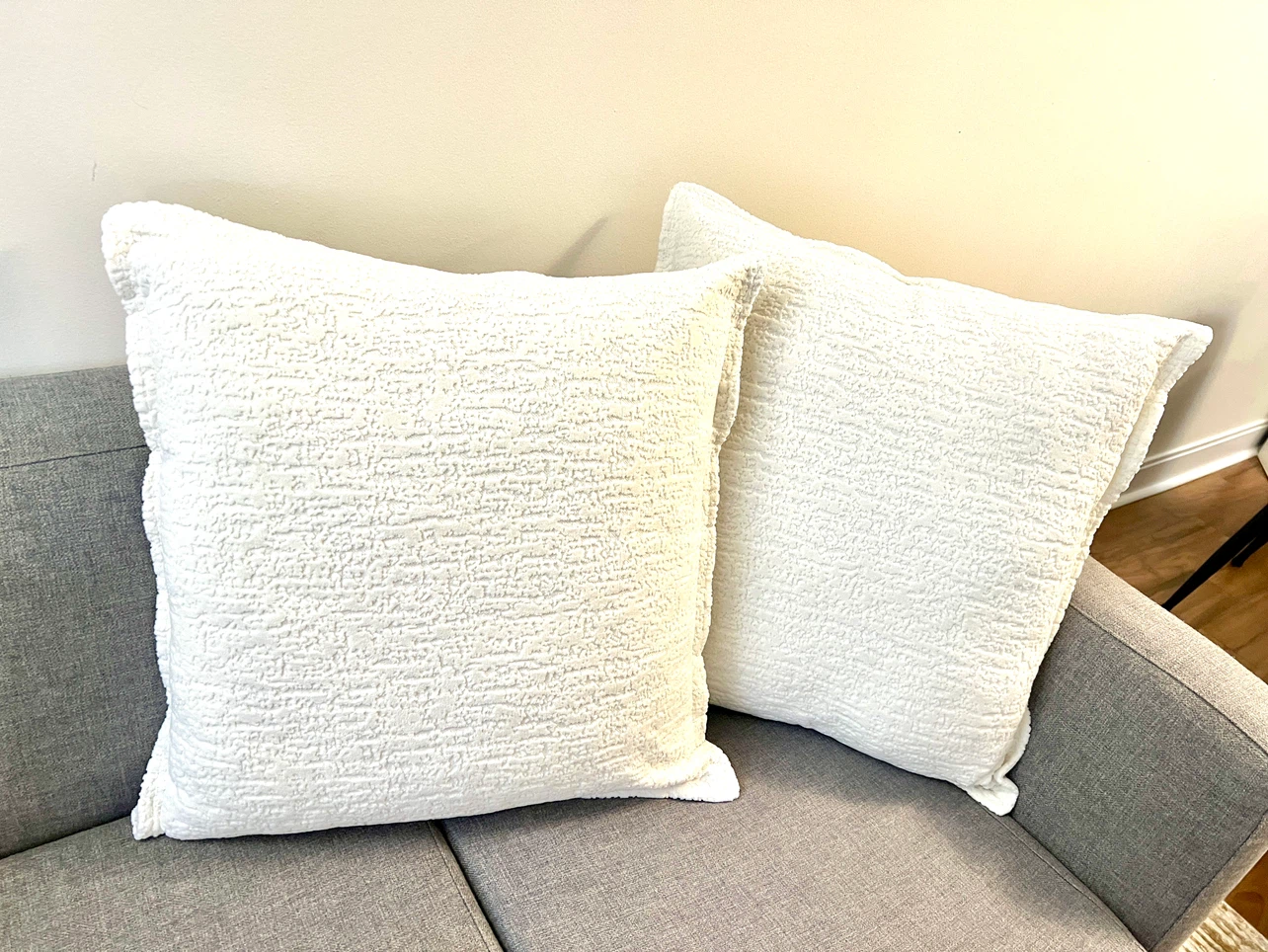 Set of 2 White Textured Throw Pillows