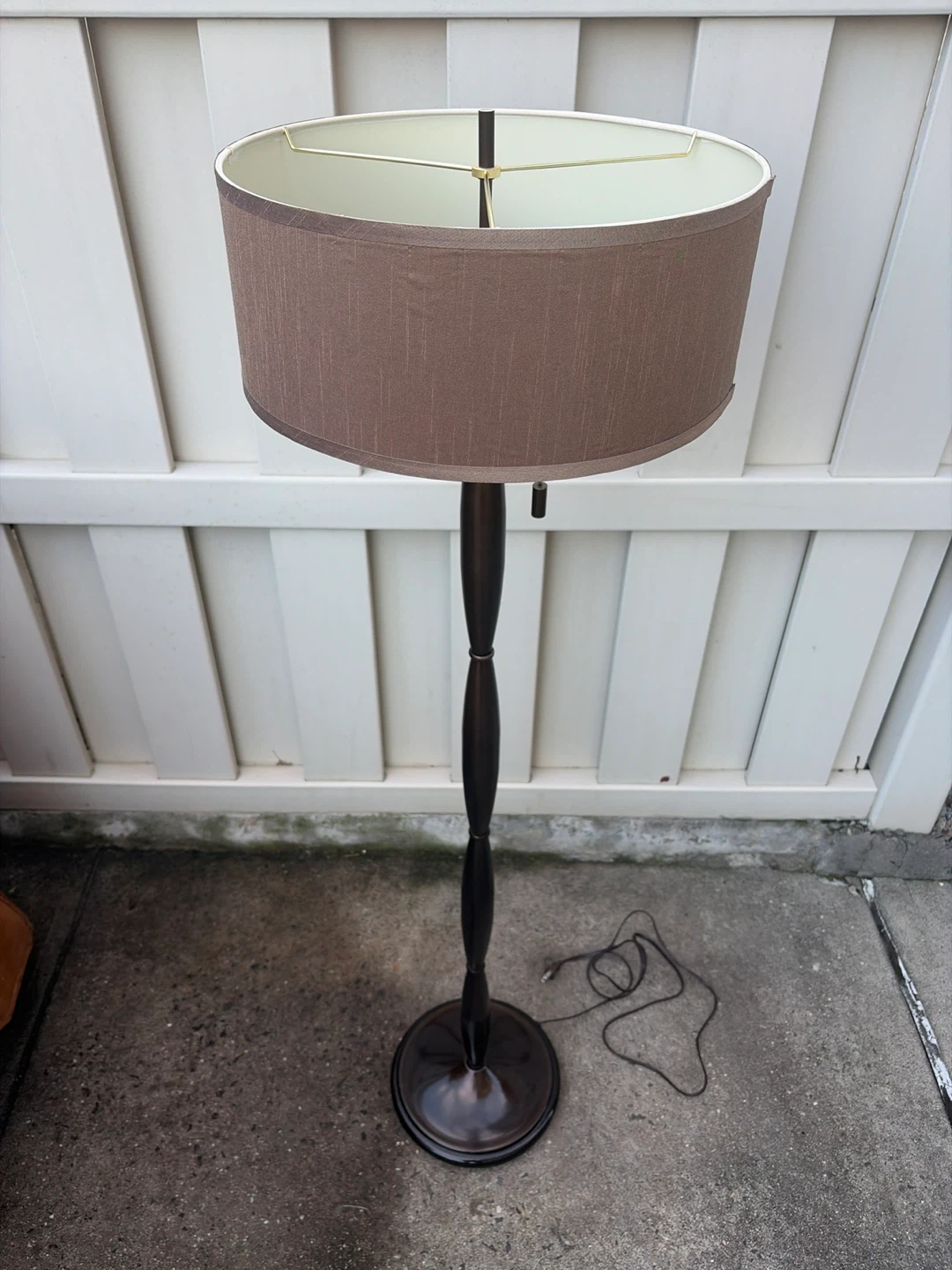 Bronze Finish Metal Floor Lamp with Brown Silk Drum Shade