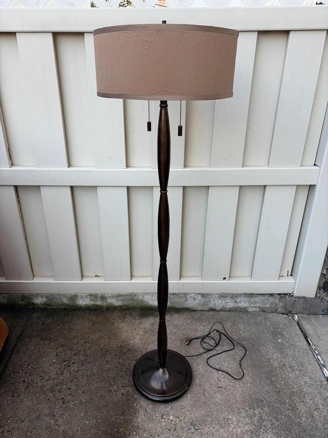 Bronze Finish Metal Floor Lamp with Brown Silk Drum Shade - photo 2