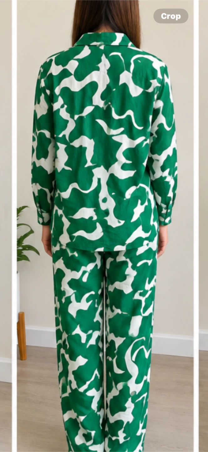 Green and White Patterned Two-Piece Set - photo 2