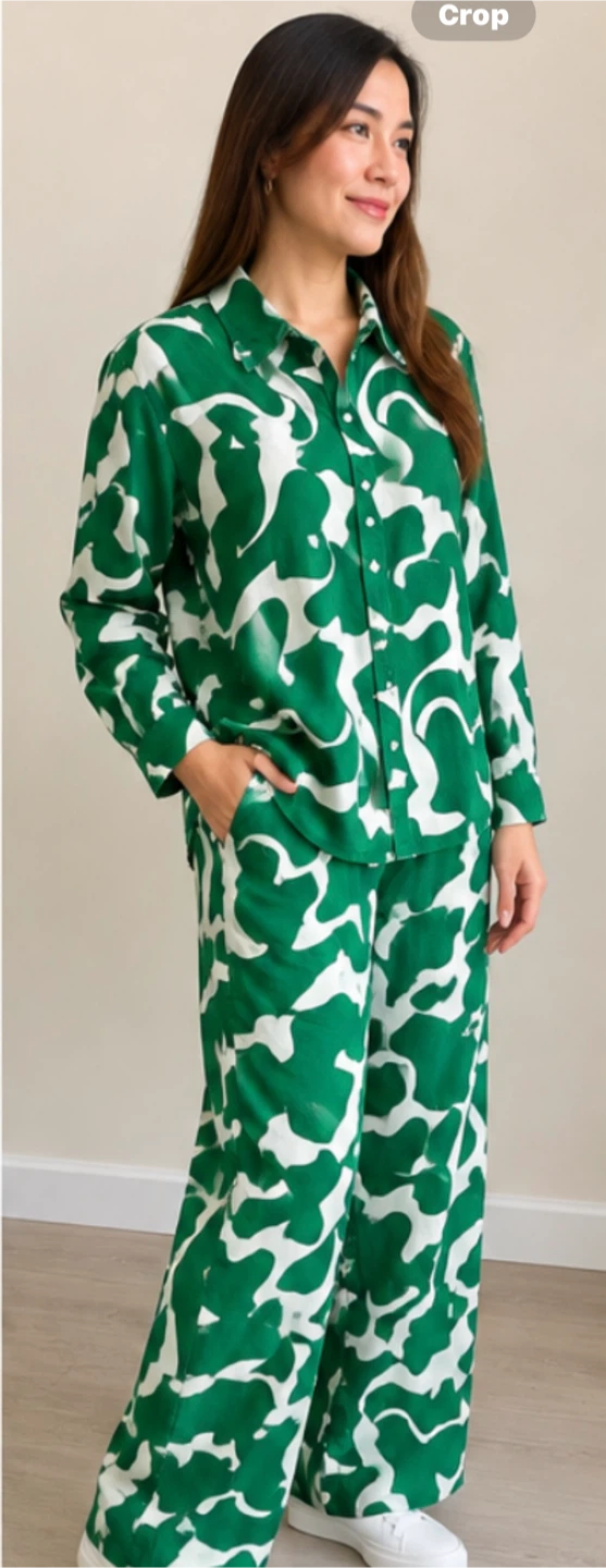Green and White Patterned Two-Piece Set - photo 3