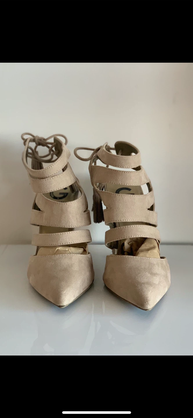 G By GUESS-Beige Suede Back Lace-Up Heels - photo 2