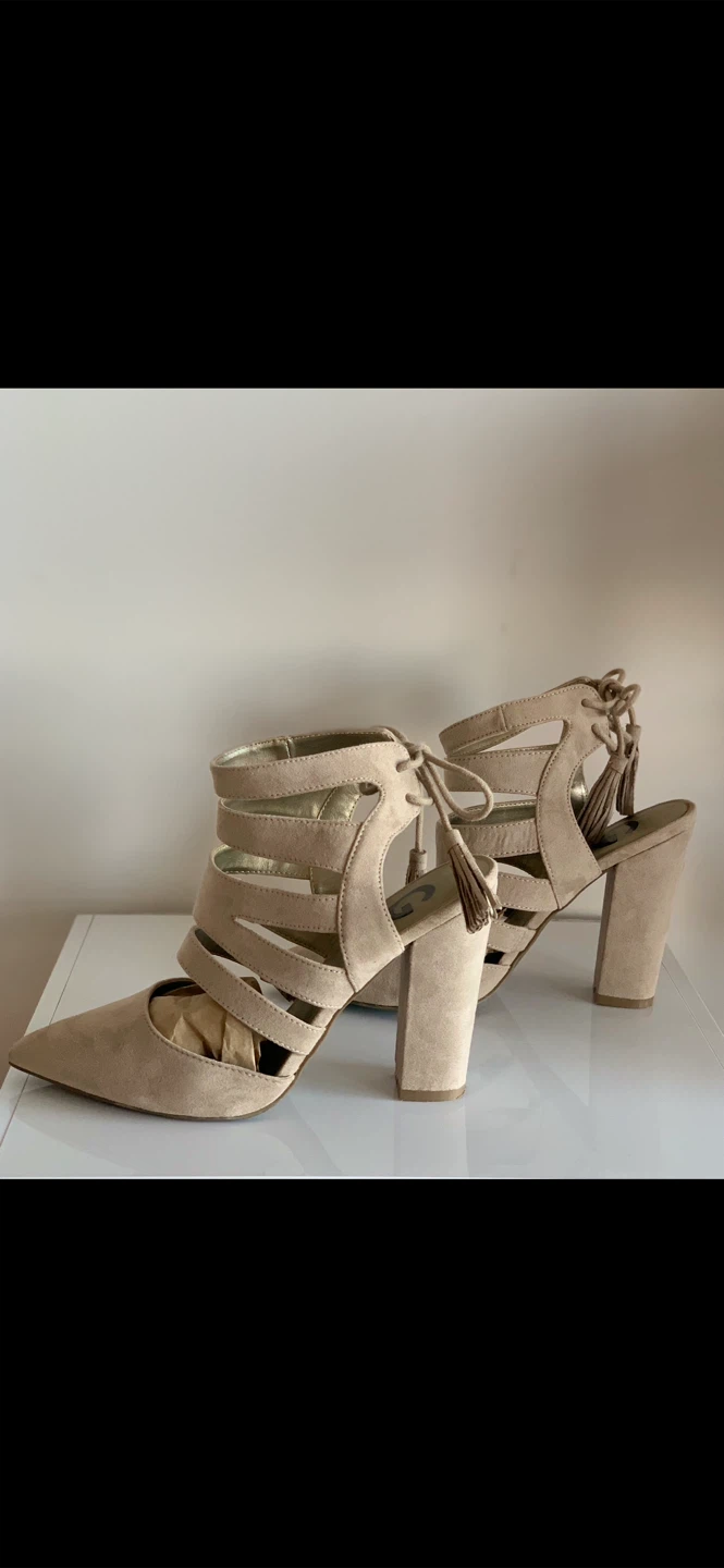 G By GUESS-Beige Suede Back Lace-Up Heels - photo 3