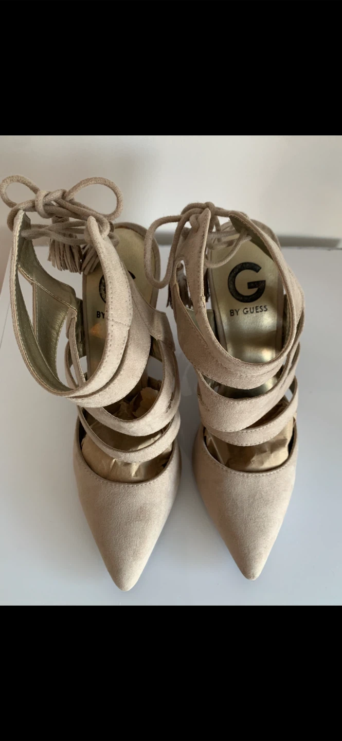 G By GUESS-Beige Suede Back Lace-Up Heels - photo 5
