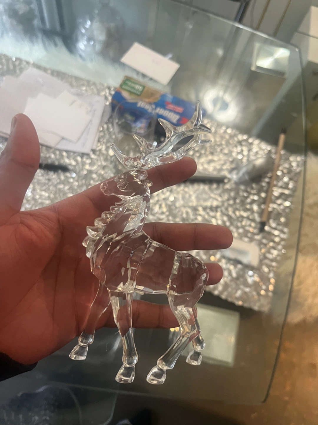Clear Glass Reindeer Figurine