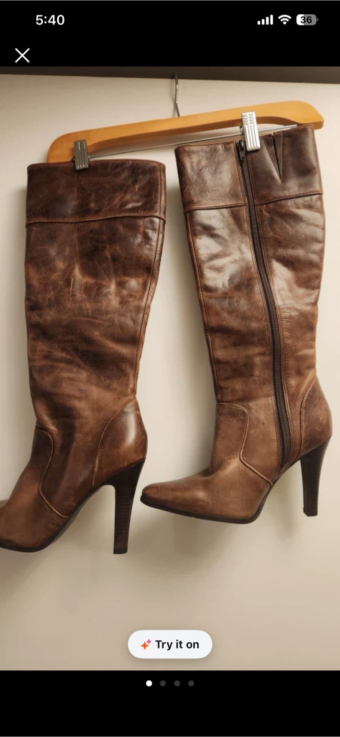 Brown Leather knew-high winter boots size 38 - photo 2