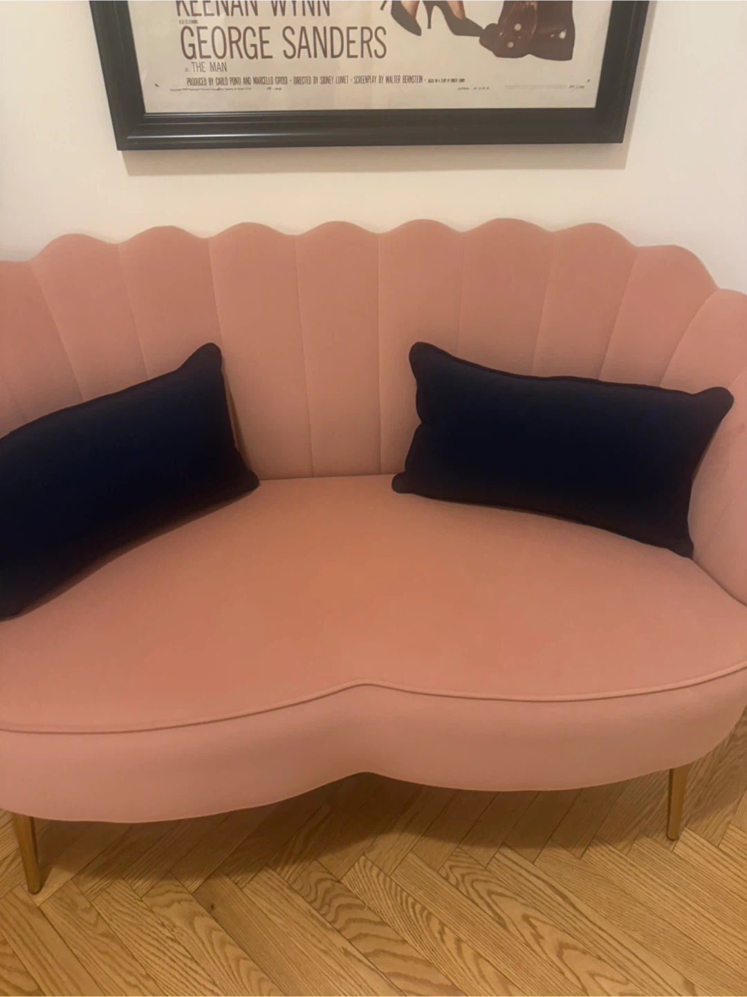 Pink Scalloped Velvet Loveseat
