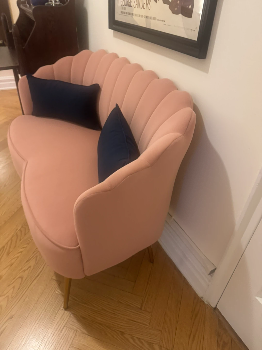 Pink Scalloped Velvet Loveseat - photo 2