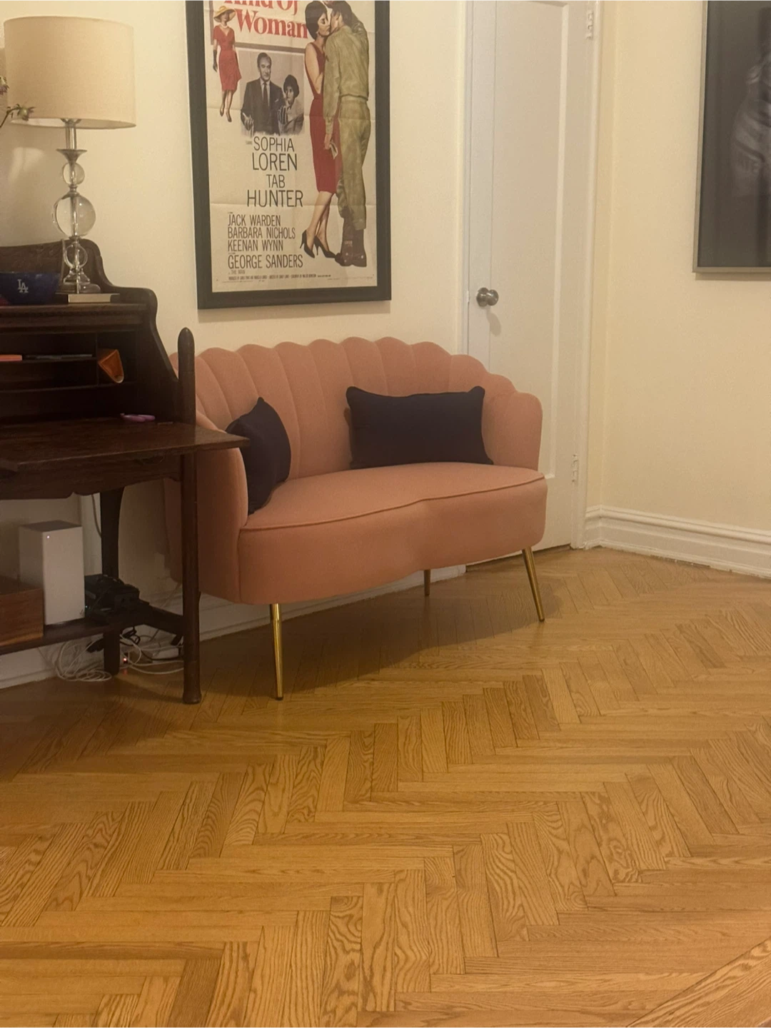 Pink Scalloped Velvet Loveseat - photo 3