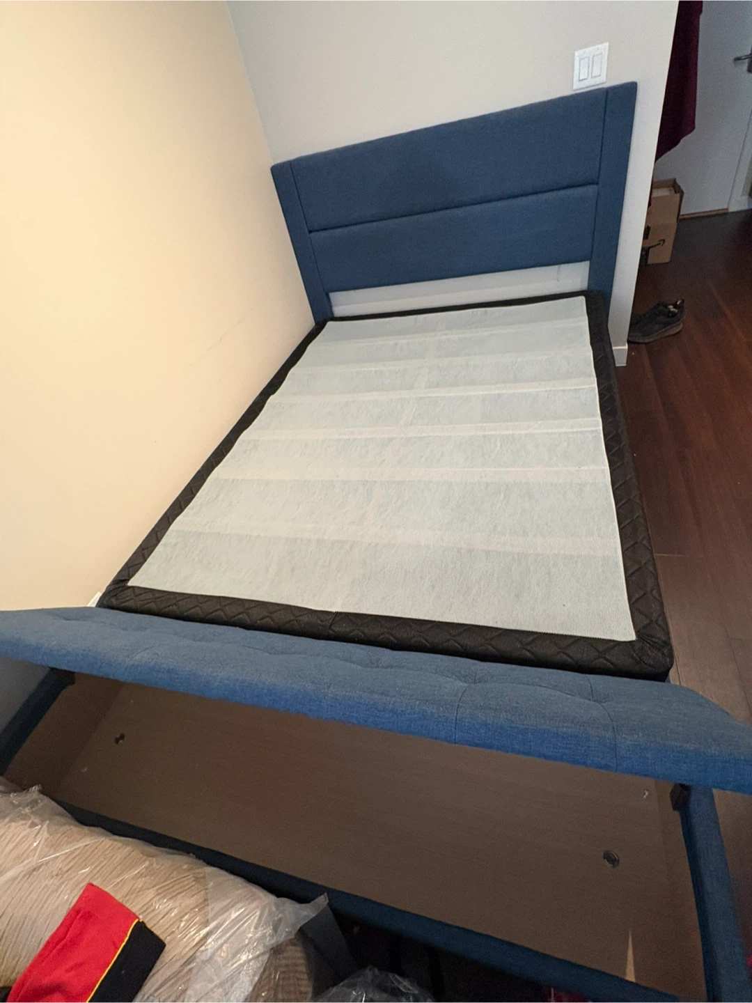Blue Upholstered Bed Frame with Storage Bench - photo 2