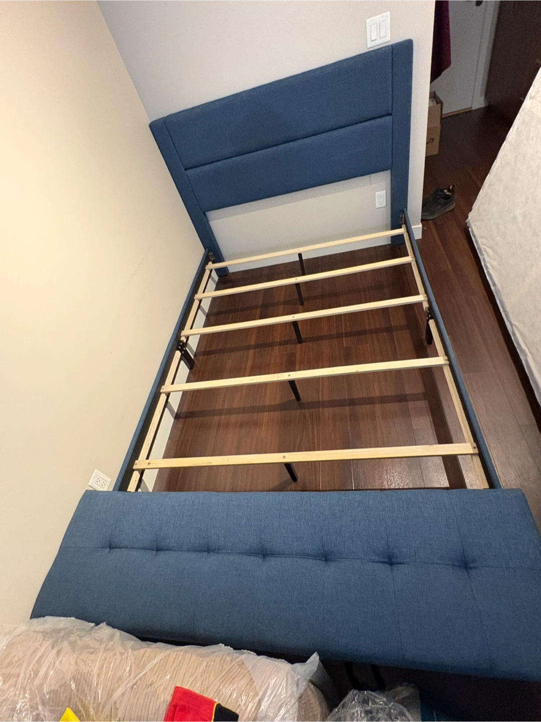 Blue Upholstered Bed Frame with Storage Bench - photo 3
