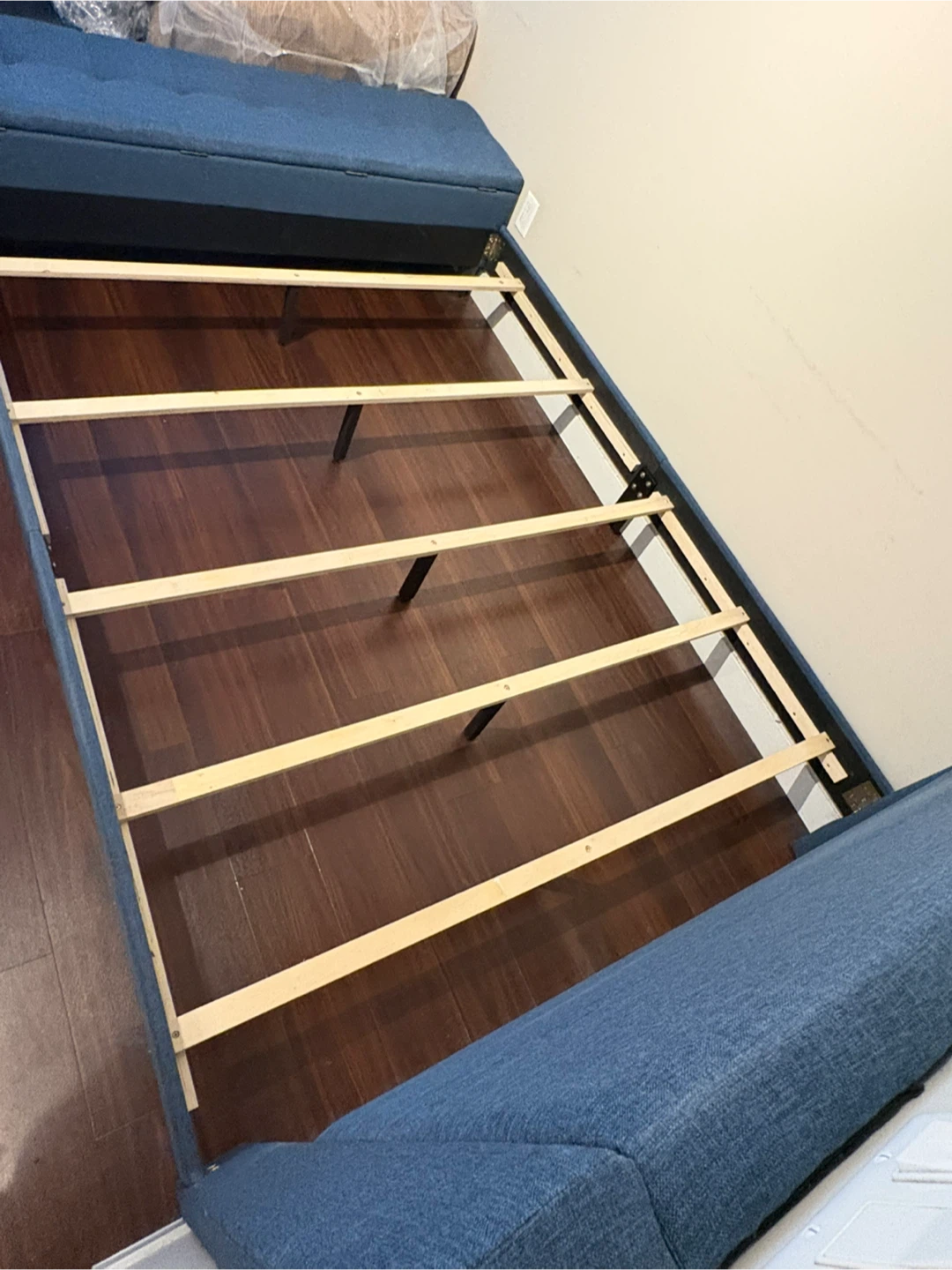 Blue Upholstered Bed Frame with Storage Bench - photo 4