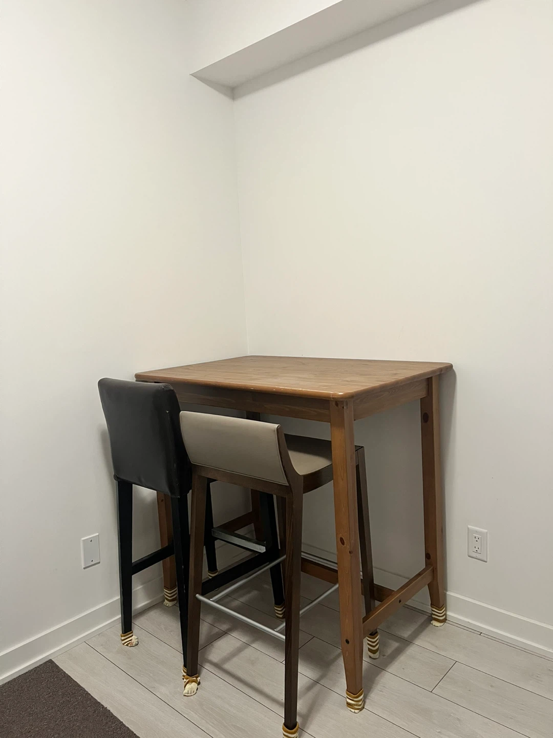 Wooden High-Top Table with bar stools