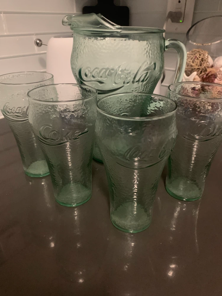 VINTAGE Coca-Cola Glass Pitcher & 4 Glasses Set
