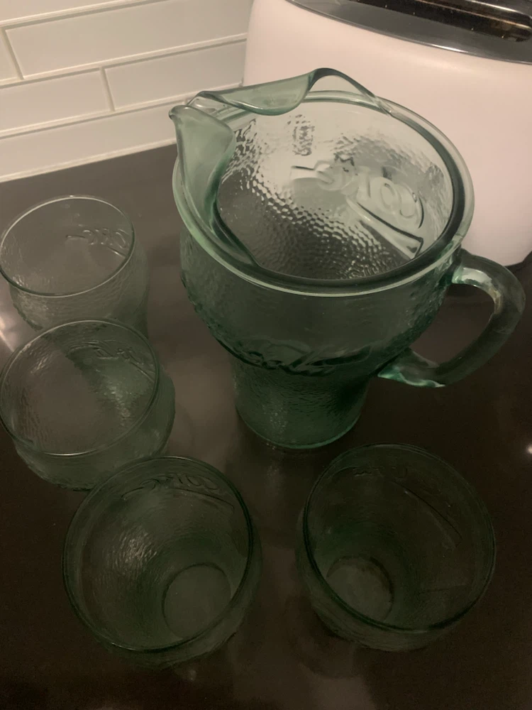 VINTAGE Coca-Cola Glass Pitcher & 4 Glasses Set - photo 2