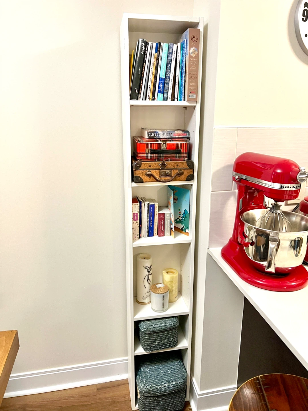 Tall White Narrow Storage Bookshelf