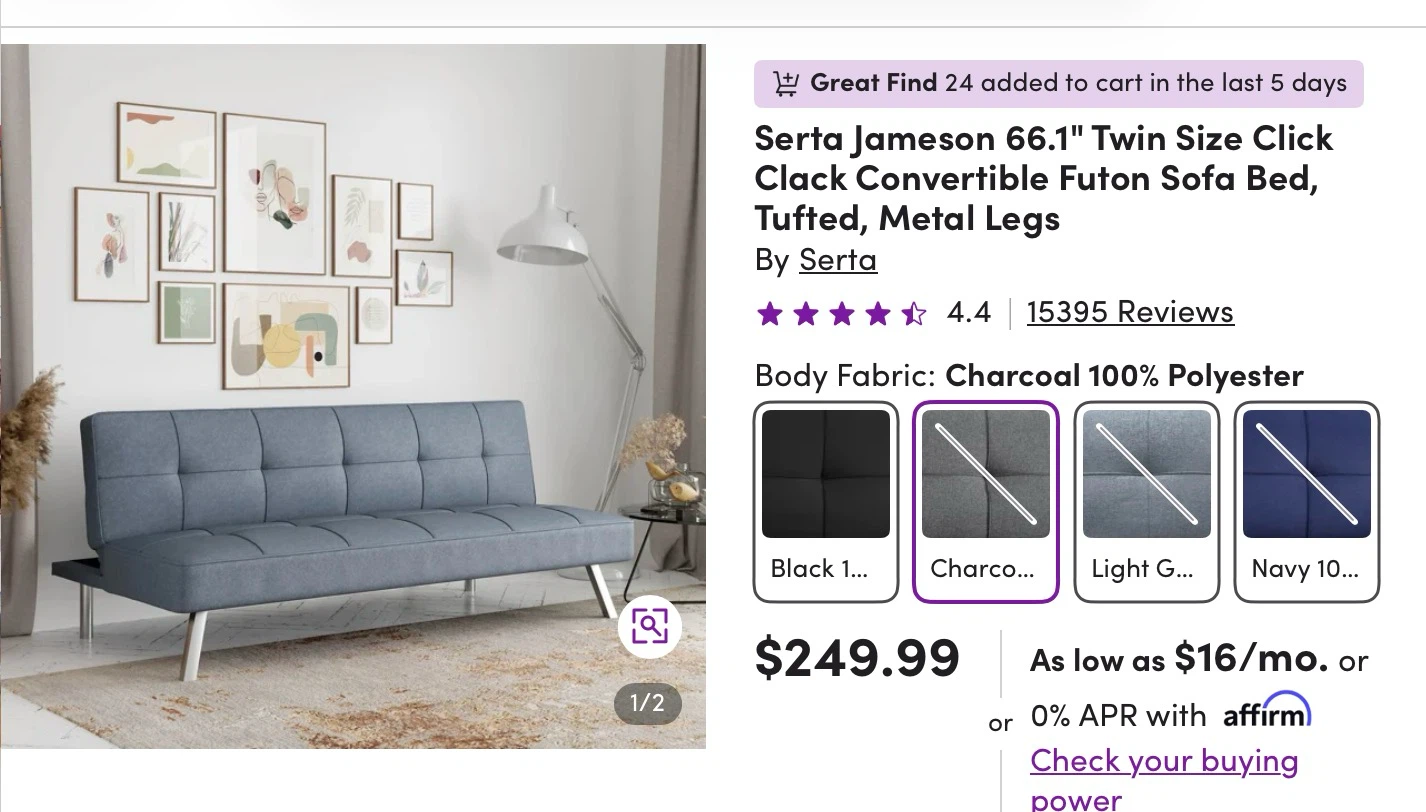 Serta Jameson Twin Size Convertible Futon Sofa Bed - photo 3